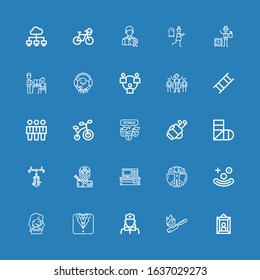 Editable 25 person icons for web and mobile. Set of person included icons line Portrait, Flambe, Nurse, Tuxedo, Call center, Clown, Transhumanism, Desk, Ninja on blue background