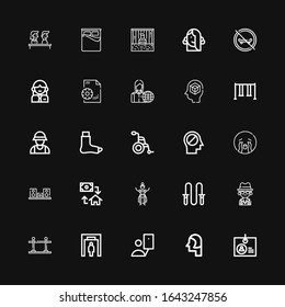 Editable 25 Person Icons For Web And Mobile. Set Of Person Included Icons Line Identification, Student, Selfie, Metal Detector, Queue, Mafia, Jumping Rope On Black Background