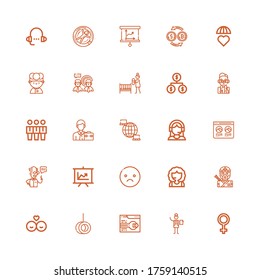 Editable 25 person icons for web and mobile. Set of person included icons line Venus, Manager, Support, Swing, Friends, Ninja, Call center, Sad, Presentation on white background