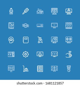 Editable 25 personal icons for web and mobile. Set of personal included icons line Clipper, Computer, Notebook, Delivery cart, WASHING HANDS, Badge, Lockers on blue background