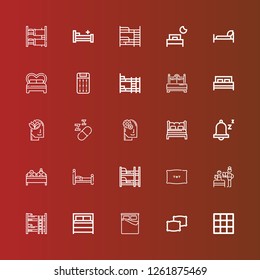 Editable 25 pillow icons for web and mobile. Set of pillow included icons line Blanket, Pillows, Bed, Bunk bed, Bedtime, Pillow, Double bed, Snooze, Relax, Sleeping, Mattress on red
