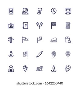 Editable 25 pin icons for web and mobile. Set of pin included icons line Knitting, Location, Tracking, Placeholder, Reception, Rolling pin, Flags, Position on white background