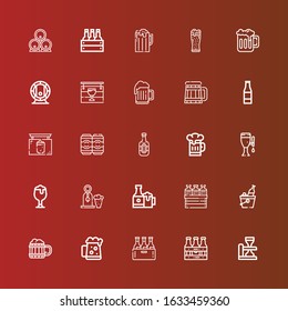 Editable 25 pint icons for web and mobile. Set of pint included icons line Beer, Beers, Dark beer, Pub, Beer bottle on red