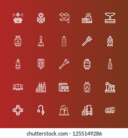 Editable 25 Pipe Icons For Web And Mobile. Set Of Pipe Included Icons Line Tank, Reservoir, Nuclear Plant, Faucet, Pipe, Oil, Gas, Gas Station, Factory, Water On Red