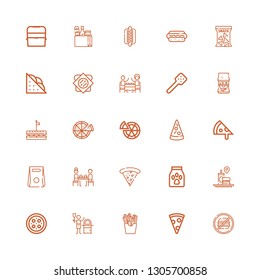 Editable 25 pizza icons for web and mobile. Set of pizza included icons line Junk food, Pizza slice, French fries, Fast food, Food, Take away, Sandwich on white background