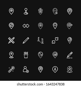 Editable 25 íconos simples para web y móvil. Conjunto de iconos simples incluidos línea Marcador de posición, Cancelar, Lápiz, Cambiar tamaño en fondo negro