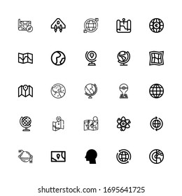 Editable 25 planet icons for web and mobile. Set of planet included icons line Planet, Worldwide, Global, Map, World, Solar system, Earth globe, Earth grid on white background