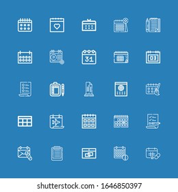 Editable 25 iconos de planificador para web y móvil. Conjunto de iconos incluidos línea Programar, Calendario, Lista en fondo azul