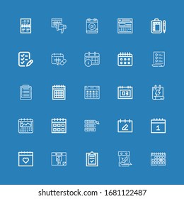 Editable 25 planner icons for web and mobile. Set of planner included icons line Calendar, List, Schedule on blue background
