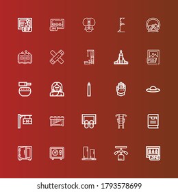 Editable 25 png icons for web and mobile. Set of png included icons line Jpg, Gym station, Vertical align, Safebox, Thesis, Doormat, Marimba, Hotel signal, Pamela, Gauntlet on red