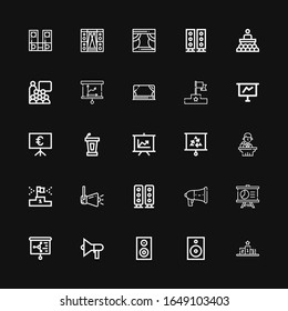 Editable 25 podium icons for web and mobile. Set of podium included icons line Podium, Speaker, Presentation, Conference, Stage, Speakers on black background