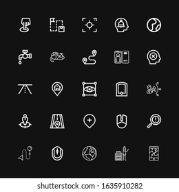 Editable 25 point icons for web and mobile. Set of point included icons line Gps, Collecting, Location, Mouse, Direction, Warning, Road, Position, Coordination on black background