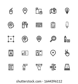 Editable 25 point icons for web and mobile. Set of point included icons line Road, Dispersion, Choice, Anchor point, Tracking, Touch, Gps, Focus, Mouse, Marker on white background
