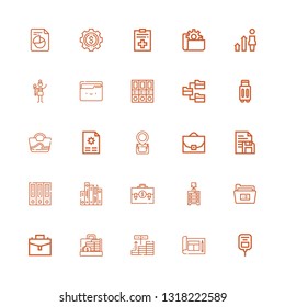 Editable 25 portfolio icons for web and mobile. Set of portfolio included icons line Saline, Design, Investment, Suitcase, Folder, Drawer, Archive, Document on white background