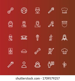 Editable 25 Profession Icons For Web And Mobile. Set Of Profession Included Icons Line Doctor, User, Maid, Wrench, Chef, Welding, Sailor Hat, Admin, Nurse, Anvil, Surgeon On Red