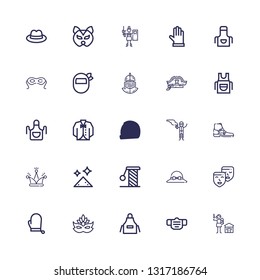 Editable 25 protective icons for web and mobile. Set of protective included icons line Human rights, Mask, Apron, Gloves, Masks, Hat, Scratching, Dust, Boot on white background