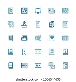 Editable 25 publication icons for web and mobile. Set of publication included icons line Book, Newspaper, Bookmark, Booking, Books, Flyer, News on white background