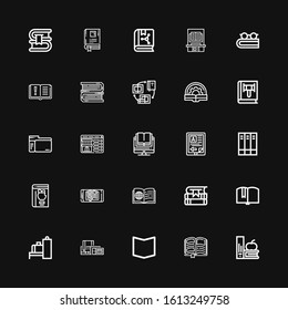 Editable 25 reader icons for web and mobile. Set of reader included icons line Books, Book, Scan, Scanner, Ebook, Booking on black background