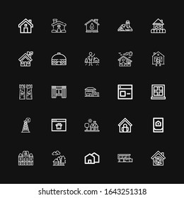 Editable 25 residence icons for web and mobile. Set of residence included icons line House, Home, Houses, Homepage, Tower, Window, Windows, Shelter on black background