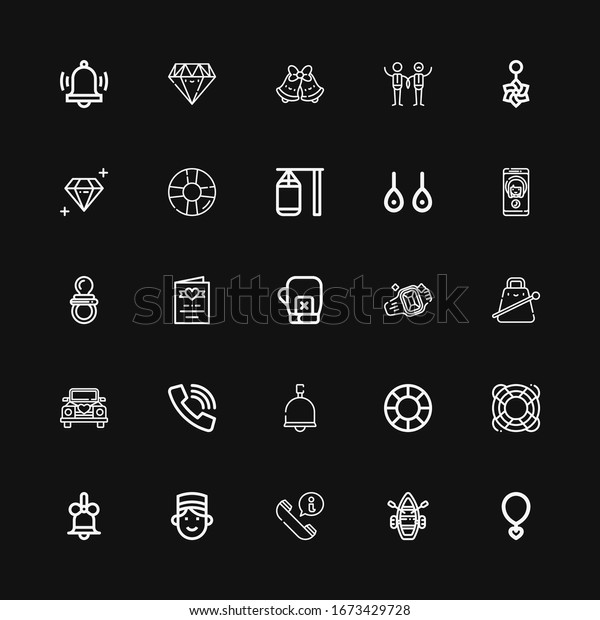 Editable 25 ring icons\
for web and mobile. Set of ring included icons line Necklace,\
Lifeboat, Call, Concierge, Bell, Lifesaver, Wedding car, Cowbell,\
Ring on black\
background