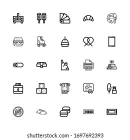 Editable 25 roll icons for web and mobile. Set of roll included icons line Rug, Derbi, Macaron, Dumpling, Junk food, Ink, Diploma, Towel, Dice, Towels, Print on white background