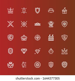 Editable 25 íconos reales para web y móvil. Conjunto de íconos reales incluidos lindaje Escudo, Diamante, Corona, Niña Cumpleaños, Fortaleza, Reina, Museo Británico, Lance, Castillo en rojo