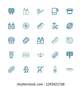 Editable 25 sauce icons for web and mobile. Set of sauce included icons line Hot dog, Ketchup, Grill, Red bean soup, Sauces, Oyster omelette, Condiment, Jar on white background