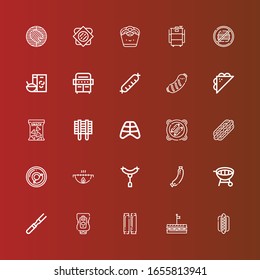 Bearbeitbar 25 Wurstsymbole für Web und Mobile. Wurst-Set inbegriffen Icons Linie Hot dog, Sandwich, Wurst, Ketchup, Fleisch, Grill, Frühstück, Hot dog, Bbq, Ribs, Snack, Junk Food auf Rot
