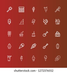 Editable 25 scoop icons for web and mobile. Set of scoop included icons line Ice cream, Ice cream cone, Shovel, Cream, Frozen yogurt, Scoop on red