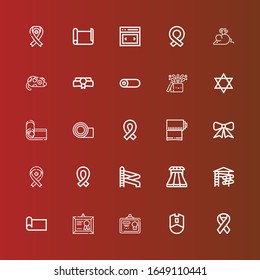 Editable 25 scroll icons for web and mobile. Set of scroll line icons including: Ribbon, Mouse, Diploma, Yoga mat, Slider, Sliders, Judaism, Magic, Roll, Paper roll on red