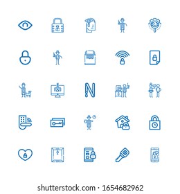 Editable 25 secret icons for web and mobile. Set of secret included icons line Locked, Key, Padlock, Dossier, Padlocks, Lock, Detective, Key ring, Hacker, Unlocked on white background