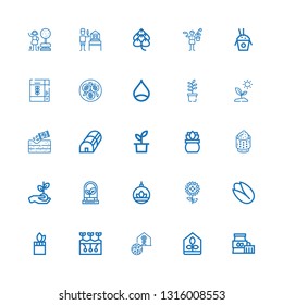 Editable 25 seed icons for web and mobile. Set of seed included icons line Plant, Greenhouse, Farming, Pistachio, Sunflower, Rice, Gardening, Sprout, Chestnut on white background