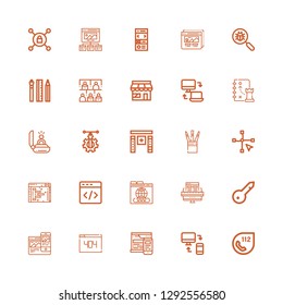 Editable 25 seo icons for web and mobile. Set of seo included icons line , Responsive, Web design, Keyword, Domain, Html, Clean code, Vector, Set, Software on white background