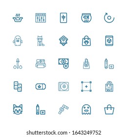 Editable 25 shadow icons for web and mobile. Set of shadow included icons line Shopping bag, Ghost, Dominoes, Marker, Cat, Selection, Cd, Ticket, Domino, Add button on white background