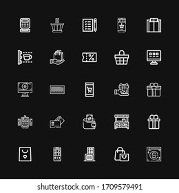 Editable 25 shopping icons for web and mobile. Set of shopping included icons line Payment method, Shopping bag, center, Wallet, Gift box, Store, Ui on black background