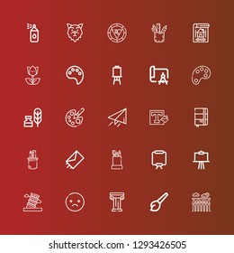 Editable 25 sketch icons for web and mobile. Set of sketch included icons line Segovia, Art, Architecture, Sad, Pisa, Canvas, Pencil case, Send, Sketchbook, Background on red