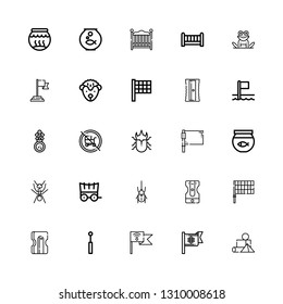 Editable 25 small icons for web and mobile. Set of small included icons line Blocks, Flag, Mirror, Sharpener, Beetle, Carriage, Ant, Fish bowl, Baby carriage on white background
