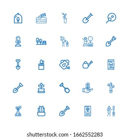Editable 25 soil icons for web and mobile. Set of soil included icons line Gardener, Plant, Shovel, Plants, Sprout, Seed, Watering can, Garden, Fertilization on white background