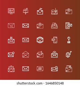 Editable 25 spam icons for web and mobile. Set of spam included icons line Email, Mail, Envelope, Spyware, Malware on red