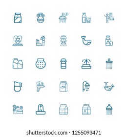 Editable 25 splash icons for web and mobile. Set of splash included icons line Shower, Milk, Fountain, Water gun, Whale, Jug, Sprinkler, Showers on white background