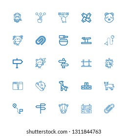 Editable 25 standing icons for web and mobile. Set of standing included icons line Paper clip, Direction, Cow, Directions, Giraffe, Queue, Split, Kitty, Katana on white background