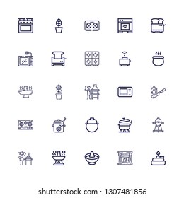 Editable 25 stove icons for web and mobile. Set of stove included icons line Burner, Fireplace, Hot pot, Oven, Cooker, Pot, Stove, Flambe, Microwave, Brick grill on white background