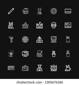 Editable 25 student icons for web and mobile. Set of student included icons line Pencil case, School, Graduation, Diploma, Homework, Education, Owl, Class on black background