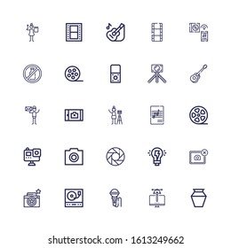 Editable 25 studio icons for web and mobile. Set of studio included icons line Pottery, Design, Microphone, Turntable, Photo camera, Photo, Creativity, Shutter on white background