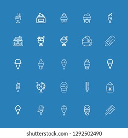 Editable 25 sundae icons for web and mobile. Set of sundae included icons line Ice cream, Cream on blue background