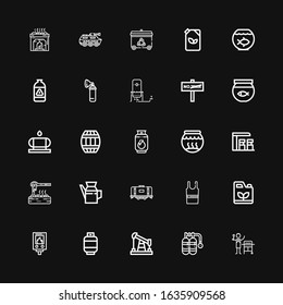 Editable 25 tank icons for web and mobile. Set of tank included icons line Gas, Oxygen, Oil, Water heater, Gasoline, Sleeveless shirt, Tank, Heater, Gas station on black background