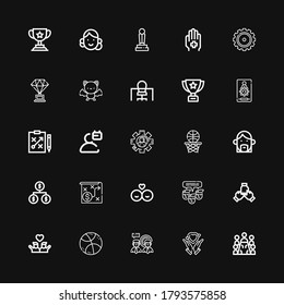 Editable 25 team icons for web and mobile. Set of team included icons line Meeting, Hands, Teamwork, Basketball, Friends, Team, Strategy, Organization, Avatar on black background