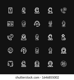 Editable 25 telemarketing icons for web and mobile. Set of telemarketing included icons line Customer service, Support, Call center, Headset, Customer support on black background