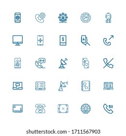 Editable 25 Telephone Icons For Web And Mobile. Set Of Telephone Included Icons Line Call, London Eye, Tablet, Emergency Call, Drawing Tablet, Laptop, Phone Book On White Background