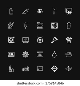 Editable 25 texture icons for web and mobile. Set of texture included icons line Origami, Chalkboard, Wood, Lipstick, Fern, Blur, Binary code, Dharma wheel on black background